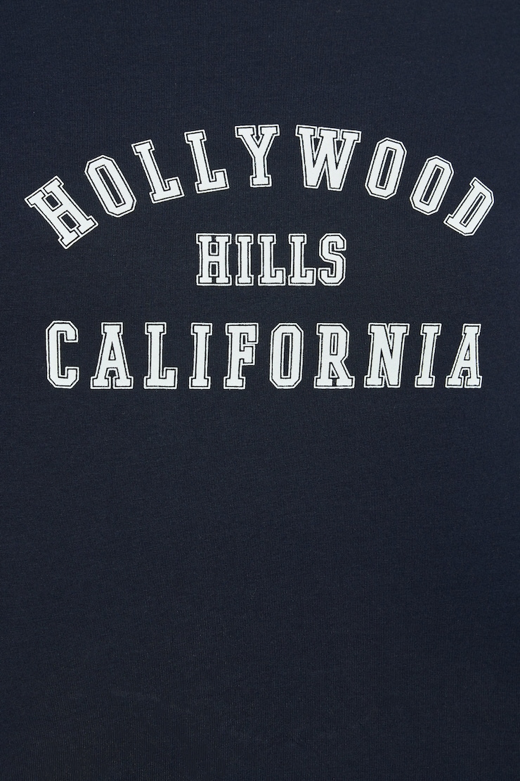 Estelle Longline Tee, Mariana Blue with "Hollywood" Art, large