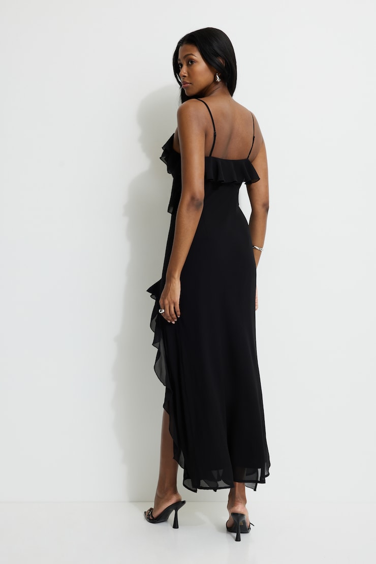 Ruffled Chiffon Maxi Dress Jet Black large