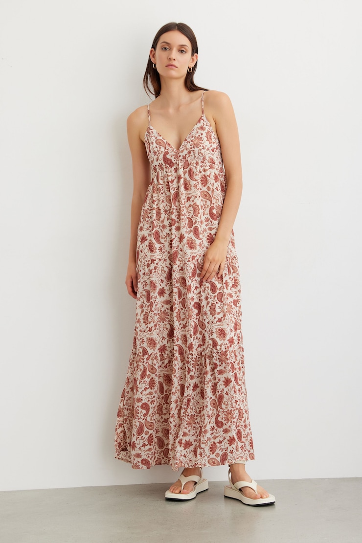 Chiffon Maxi Tiered Dress Floral Paisley large