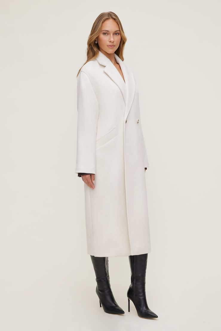Manteau en laine surdimensionné Blanc cassé sel de mer large