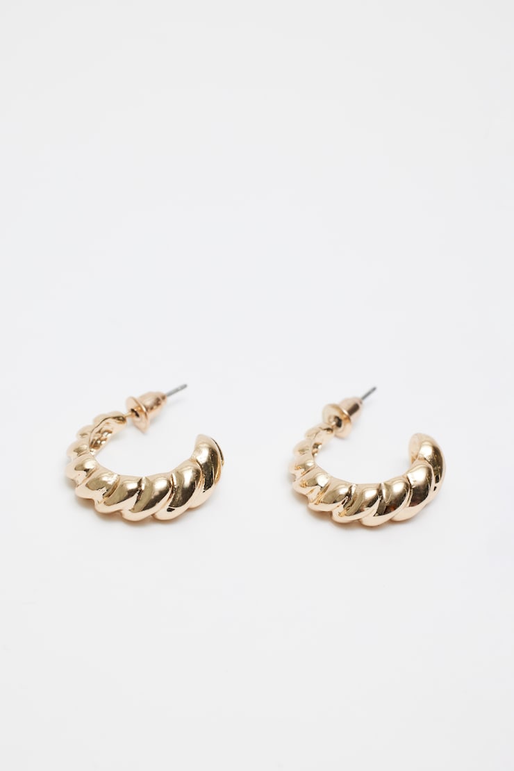 3 Pack Textured Hoop Earrings, Gold, large