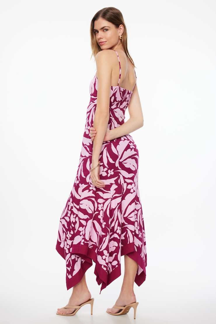 Robe Lin maxi à volants Fleuri rose tropical large