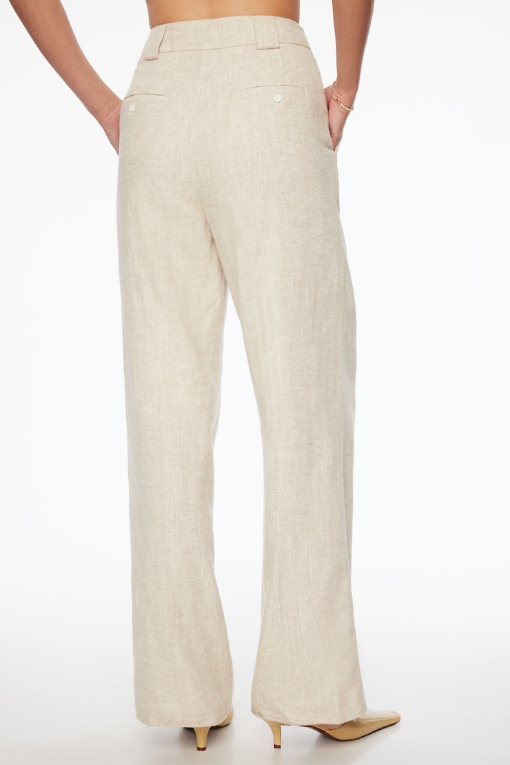 Pleated Straight Linen Pants Beige large