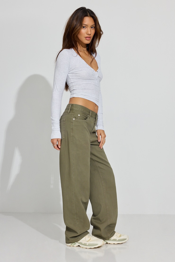 Low Rise Baggy Pants, Spring Olive Khaki, large