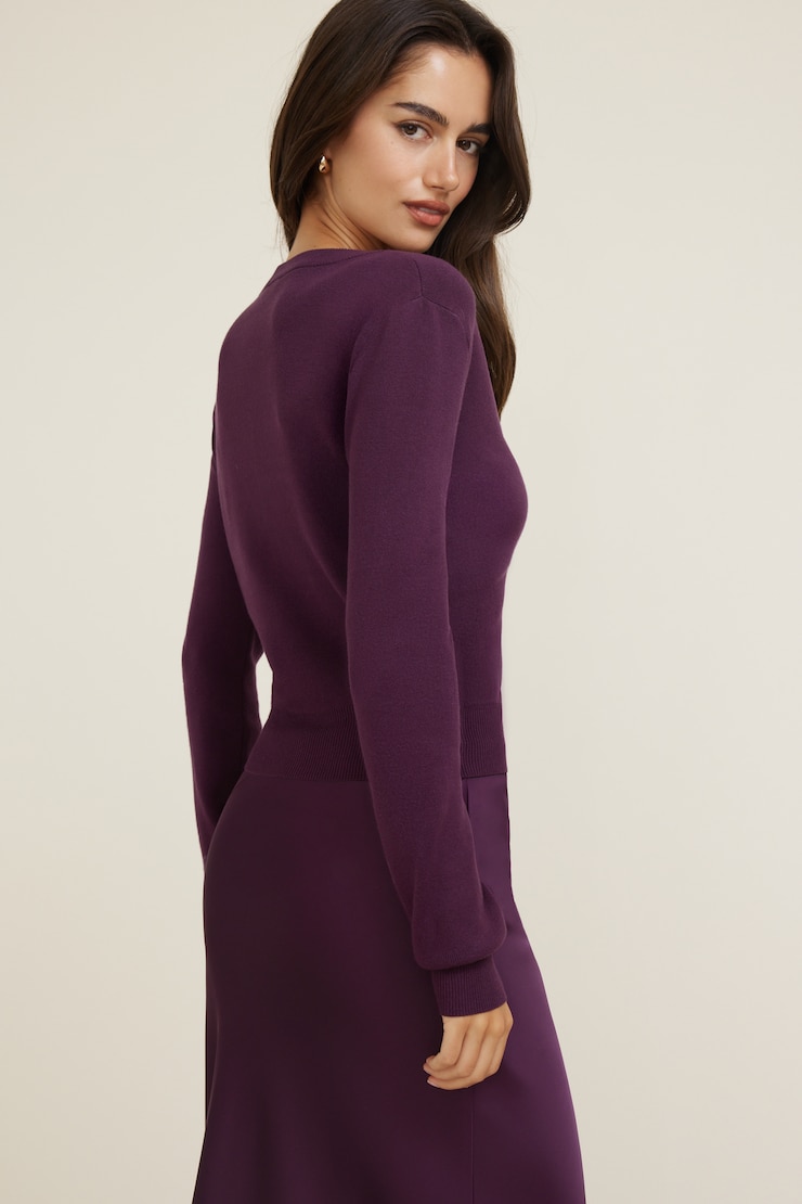 Rebecca Crewneck Cardigan Deepest Plum Purple large