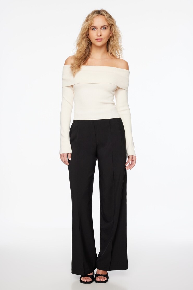 Fold Over Off Shoulder Sweater Sea Salt Off White large
