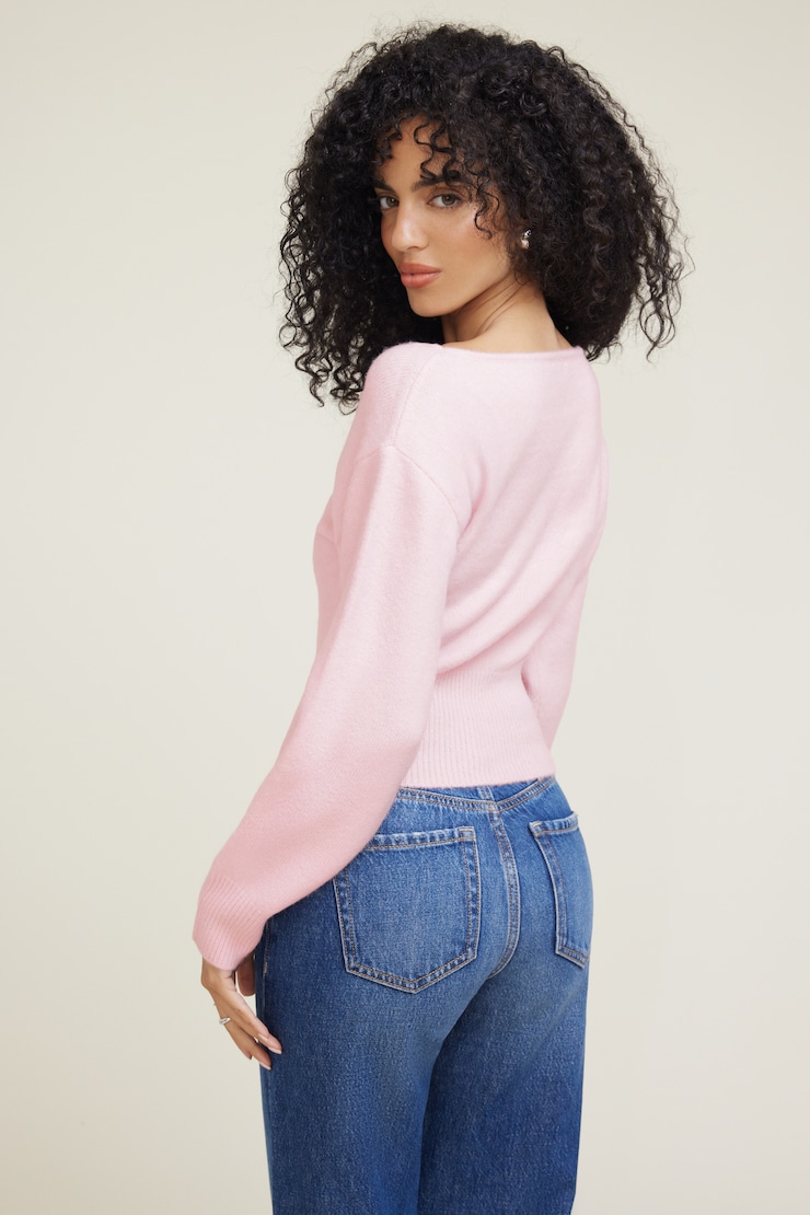 Juliet Cinched Boat Neck Sweater Parfait Pink large
