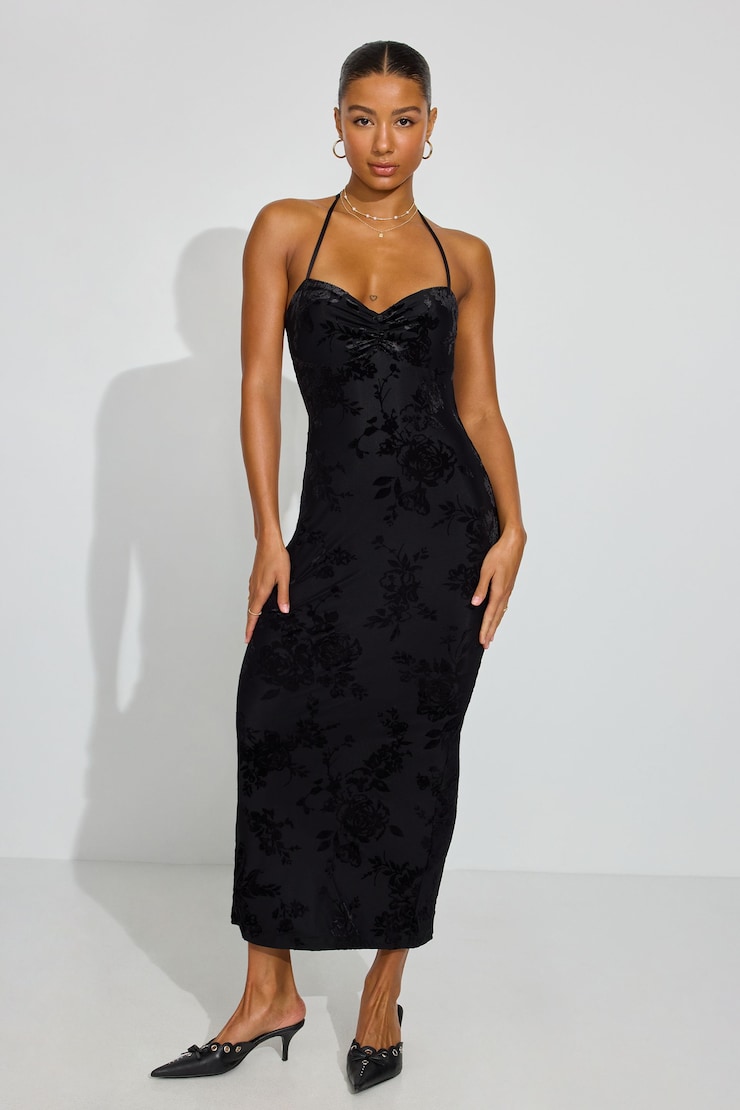 Burnout Sweetheart Maxi Dress, Jet Black Floral, large