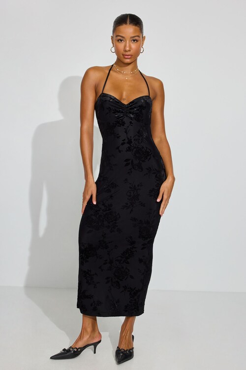 Burnout Sweetheart Maxi Dress Black | Garage