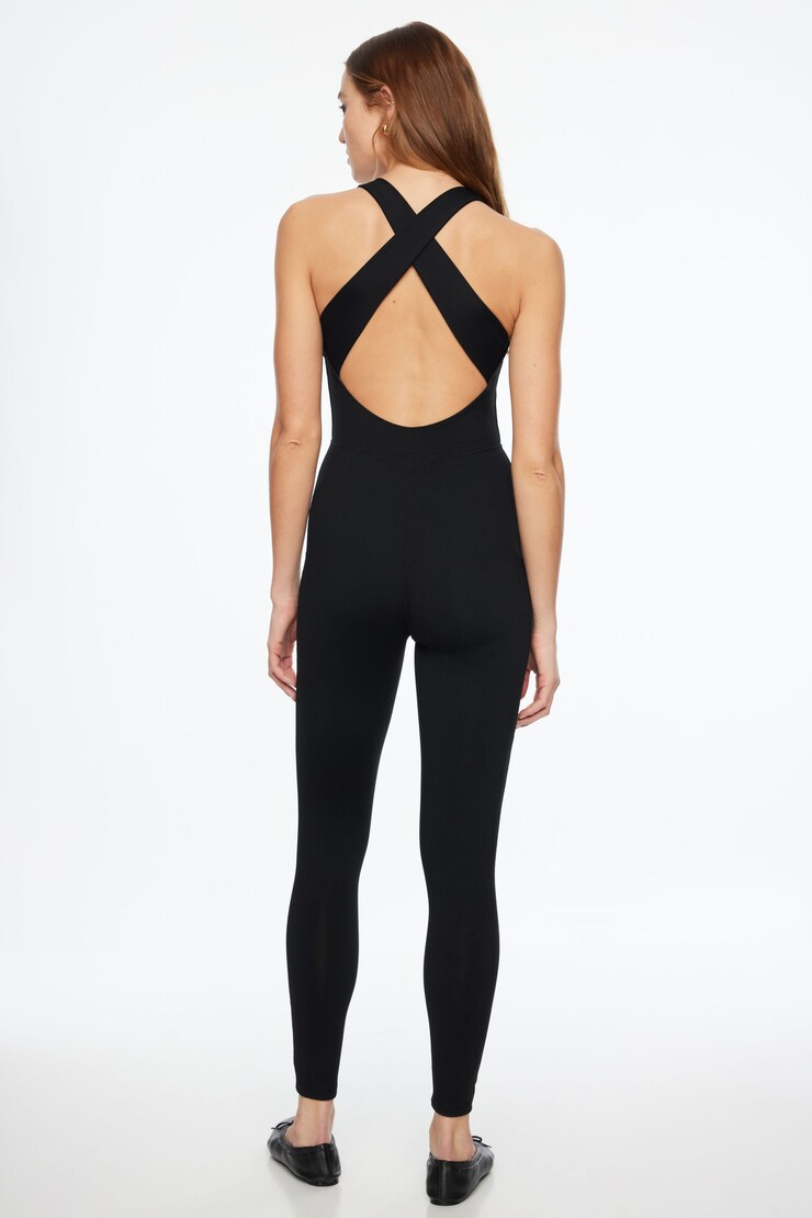 Cross Open Back Active Jumpsuit  Jet Black  large
