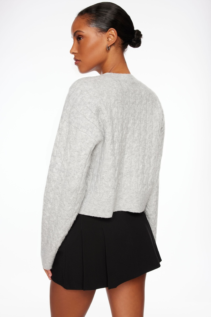Heavenlyarn™ Cable Knit Sweater Light Grey Mix large