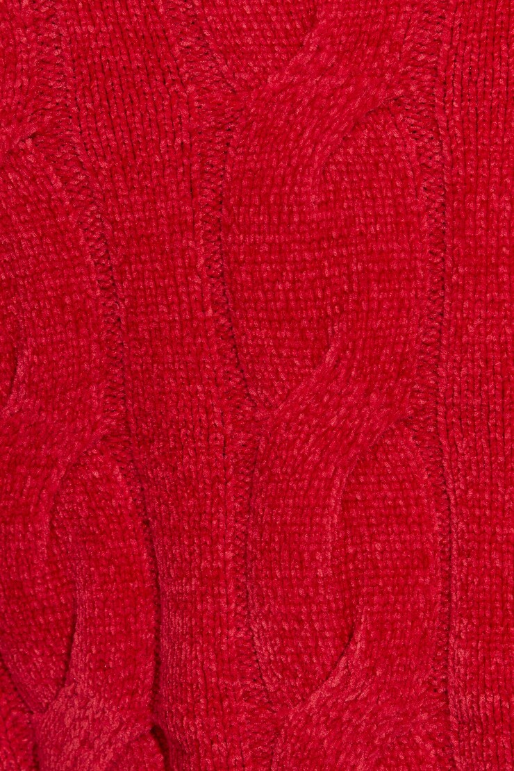 Cropped Cable Crewneck Sweater, Chili Pepper Red, large