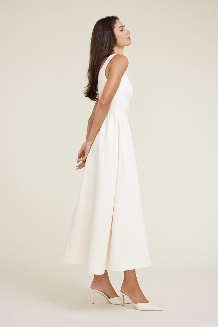 Irina Scoop Flared Ponte Maxi Dress Sea Salt Off White large