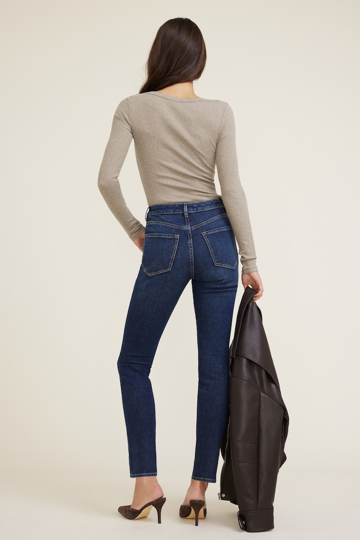 Jean skinny extensible à taille haute Goldie Indigo foncé / Florence large