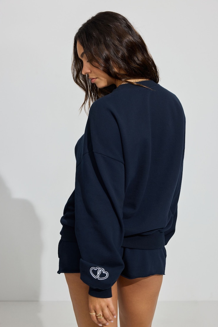 UltraFleece Crewneck Sweatshirt, Mariana Blue  with "Pretty Pls" Art, large