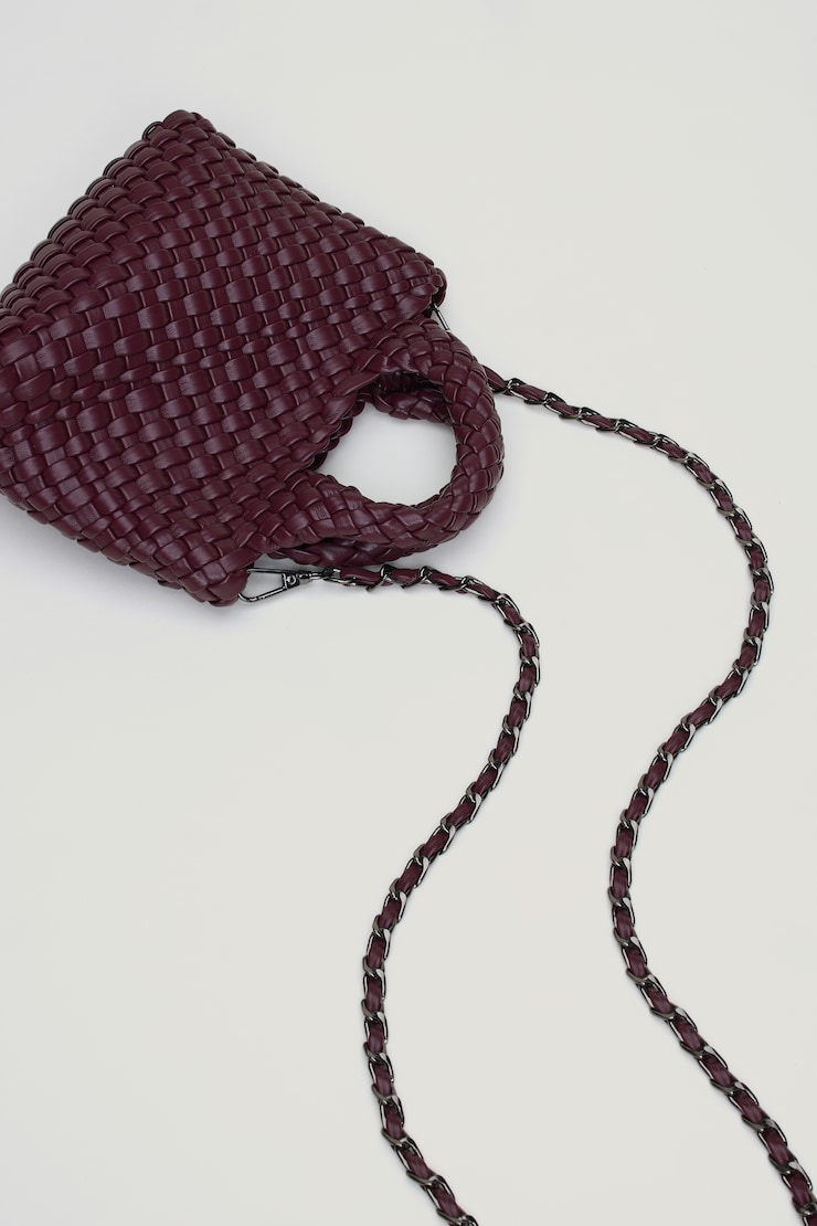 Mini Woven Faux Leather Tote Oxblood Red large