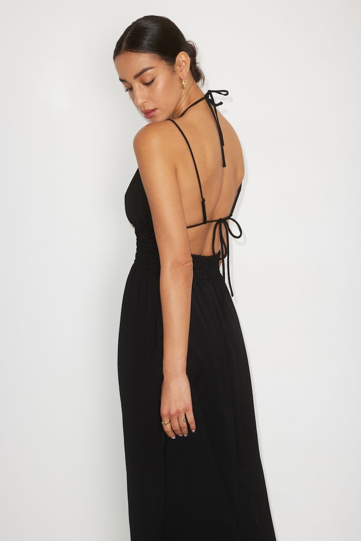 Deep V-Neck Maxi Dress Jet Black large