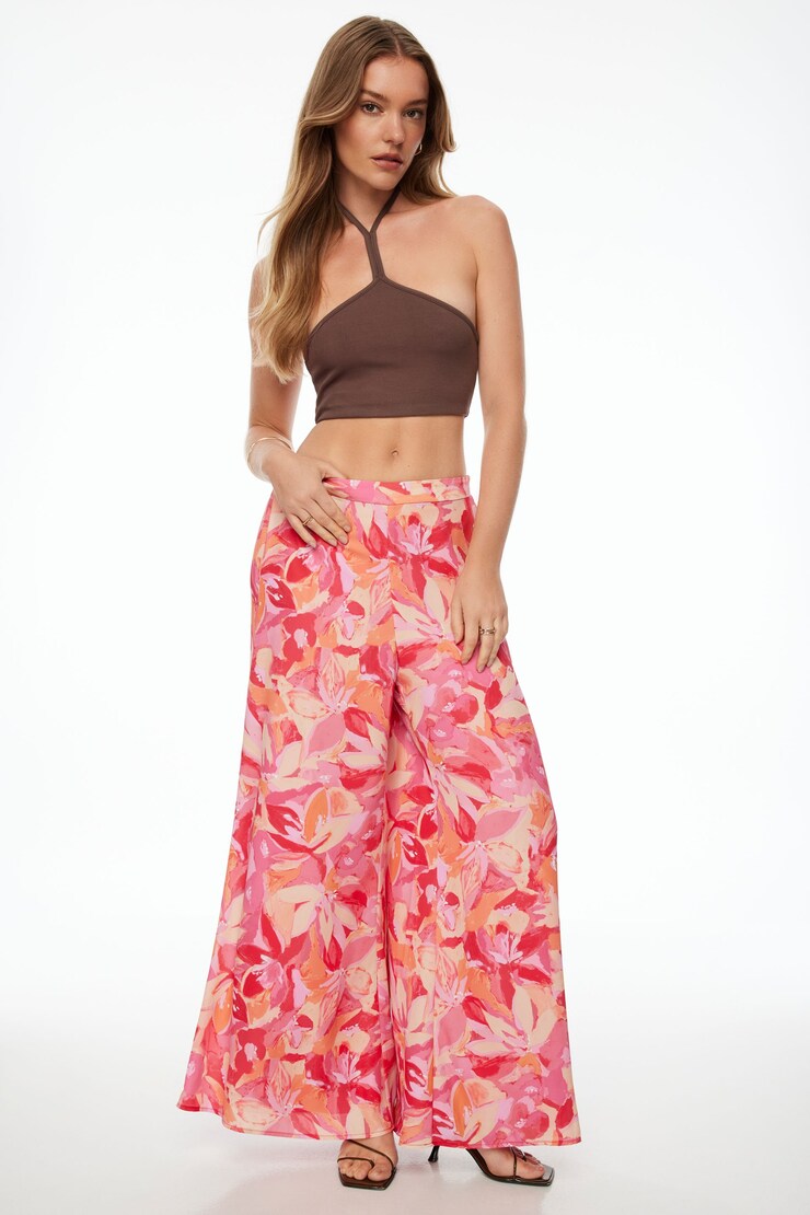 Wide Leg Palazzo Pants Bright Pink Floral large
