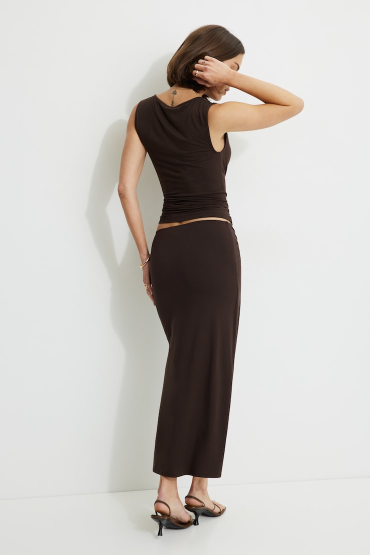 Wrap Jersey Maxi Skirt Brown | Dynamite