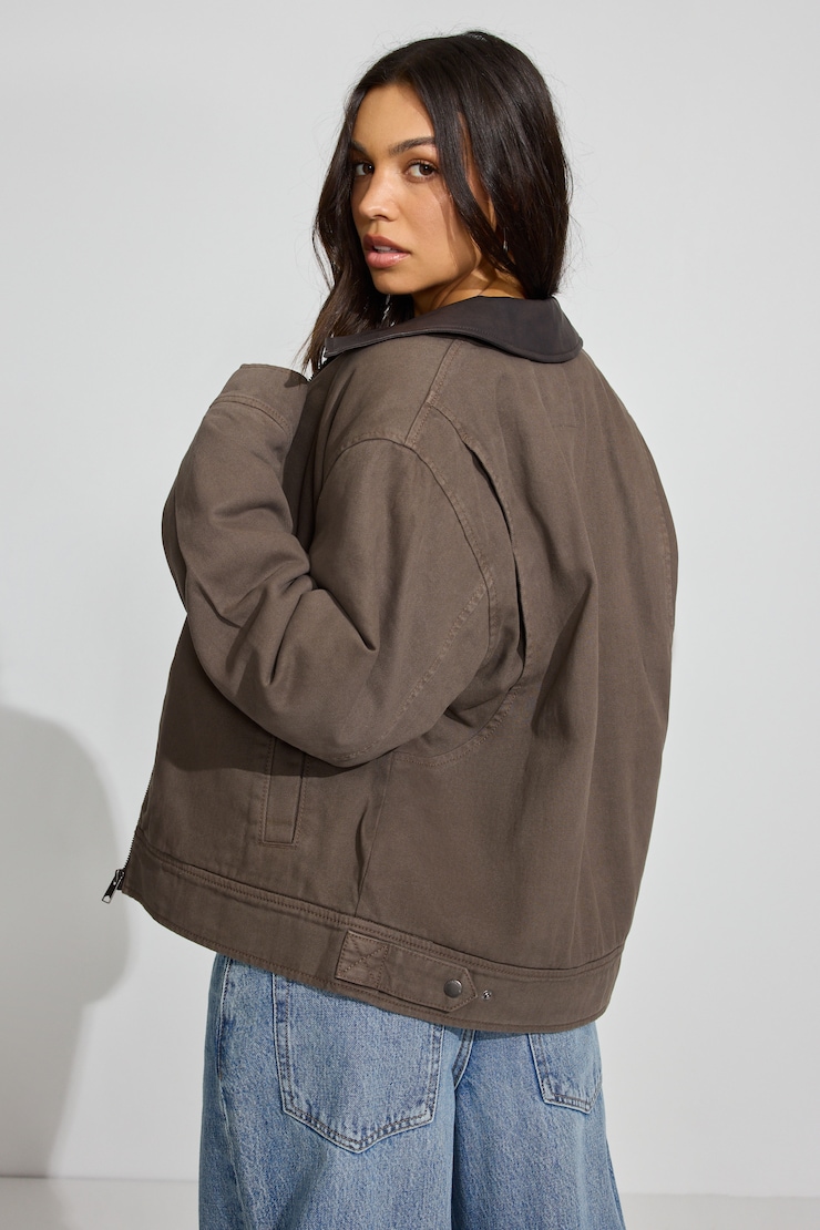 Twill Worker Jacket, Diesel Brown, large