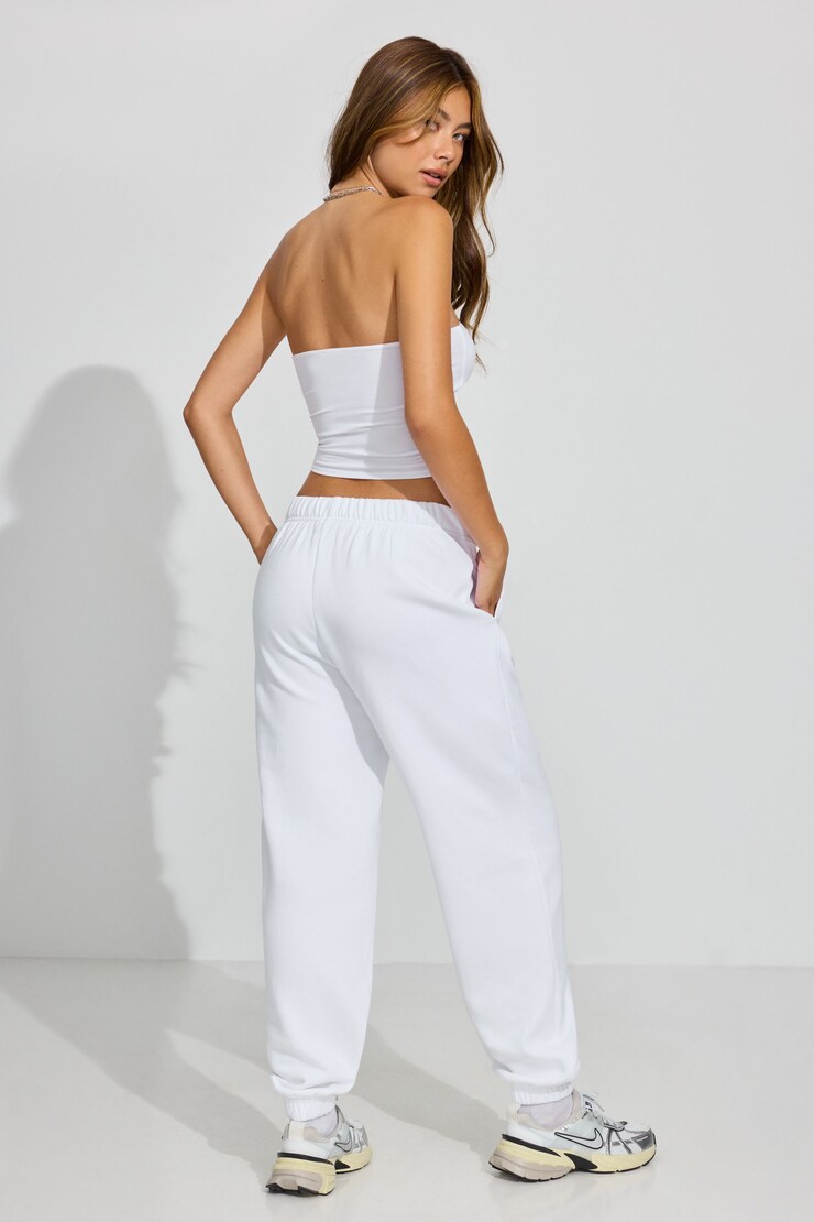 Pantalon de jogging « boyfriend » en tissu UltraFleece, Blanc èclatant, large