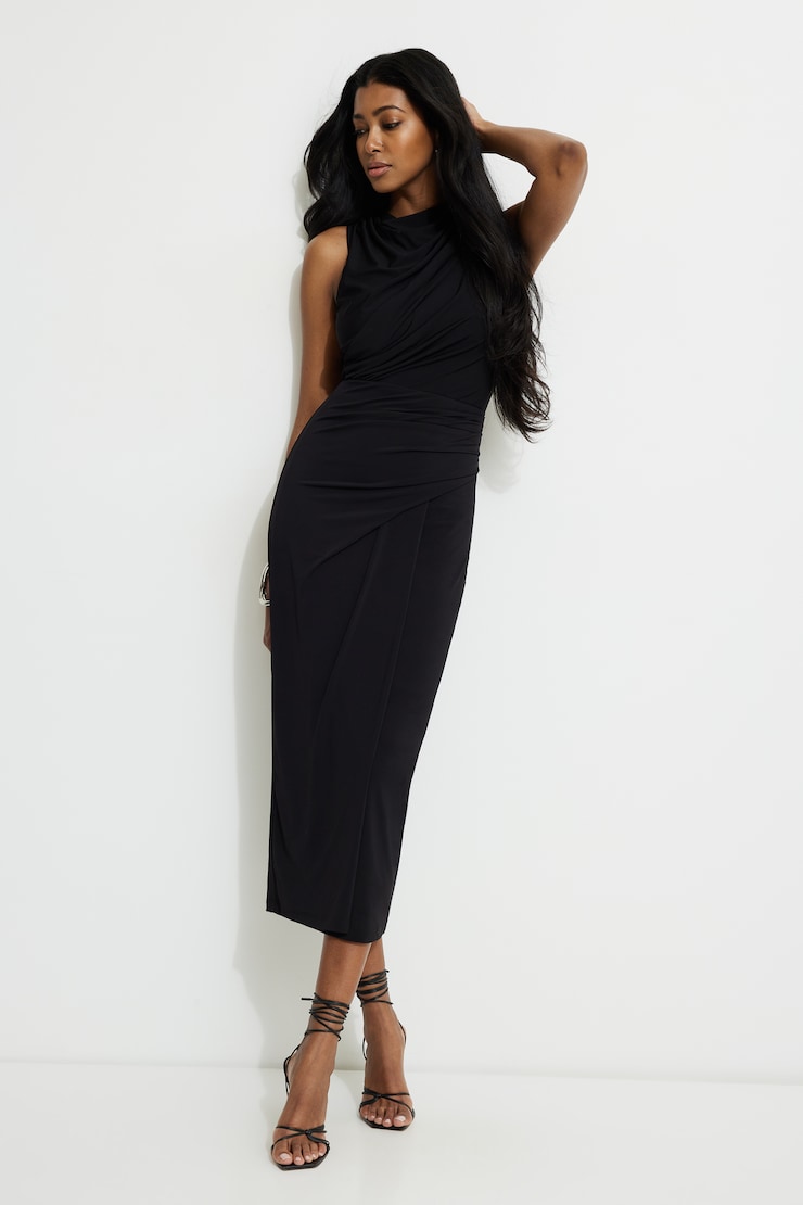 Draped Sculpt Maxi Dress Jet Black large