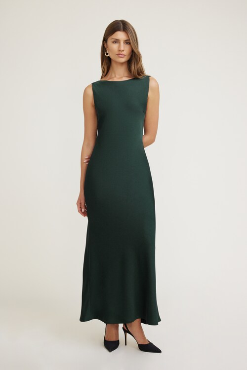 green emerald velvet dress Emerald green below the knee satin slip dress 'Grace' – Serena Silueta