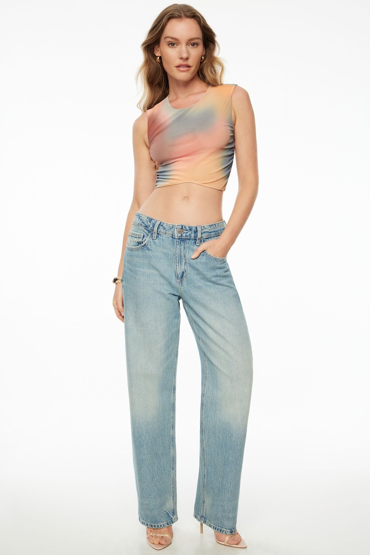 Printed Ruched Crop Top Watercolor Blur large