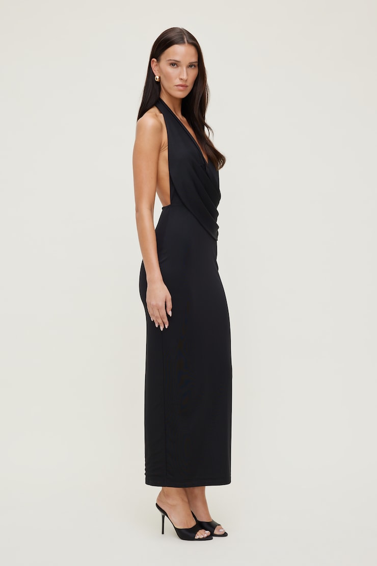 Plunge Mesh Maxi Dress Jet Black large