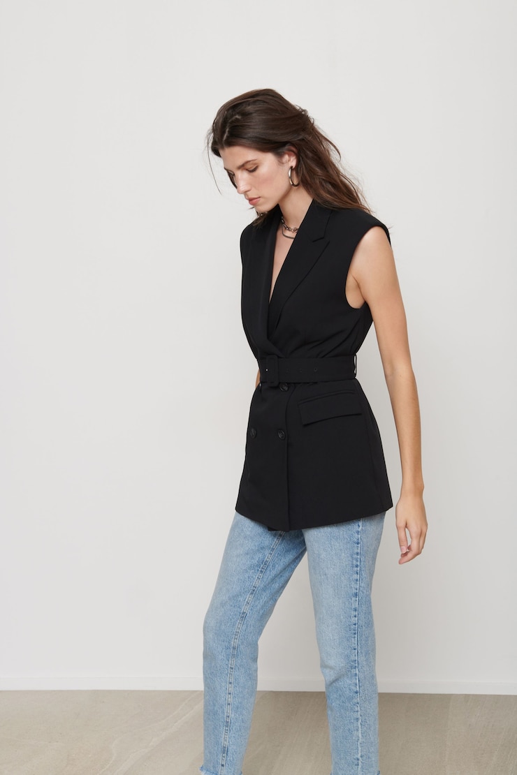 Billie Sleeveless Belted Vest Jet Black large