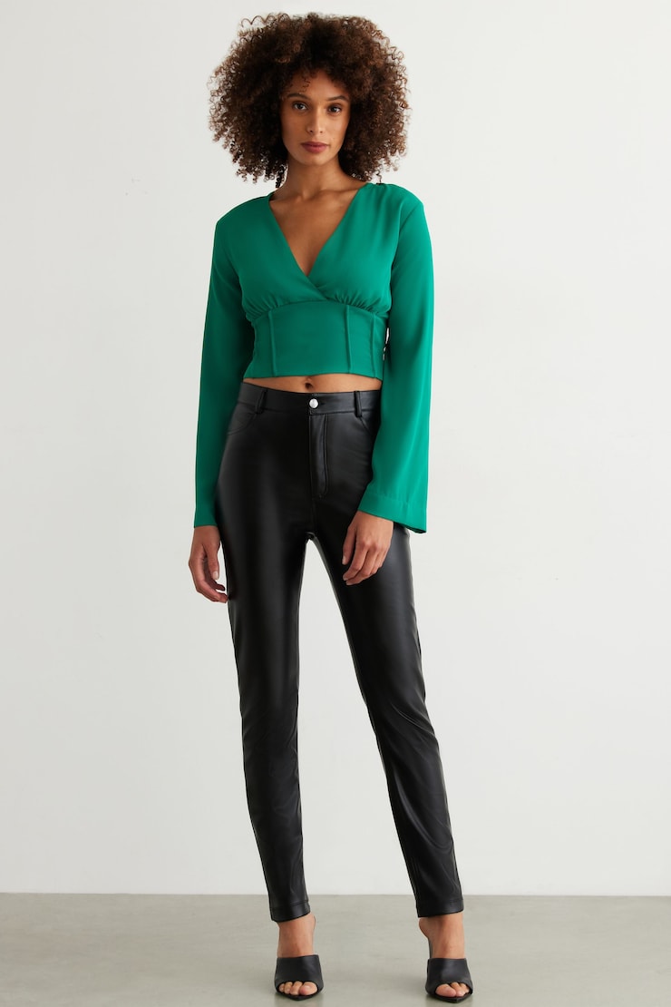 V-Neck Long Sleeve With Corset Waist Ultramarine Green large