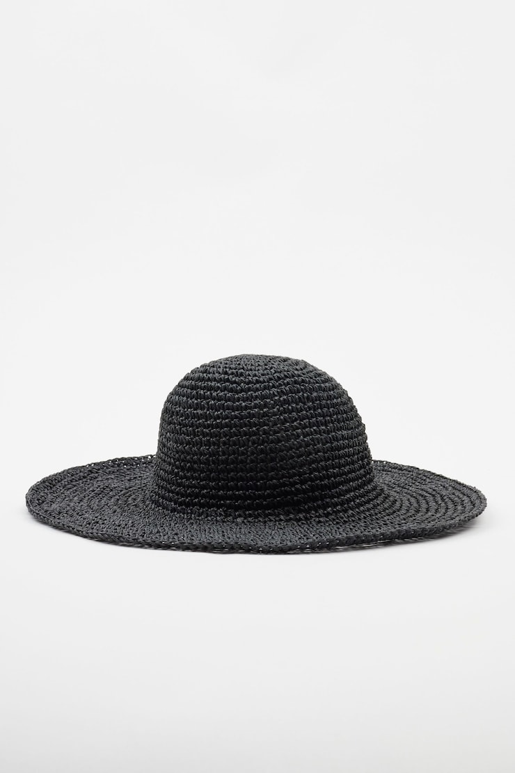 Straw Bucket Hat Jet Black  large