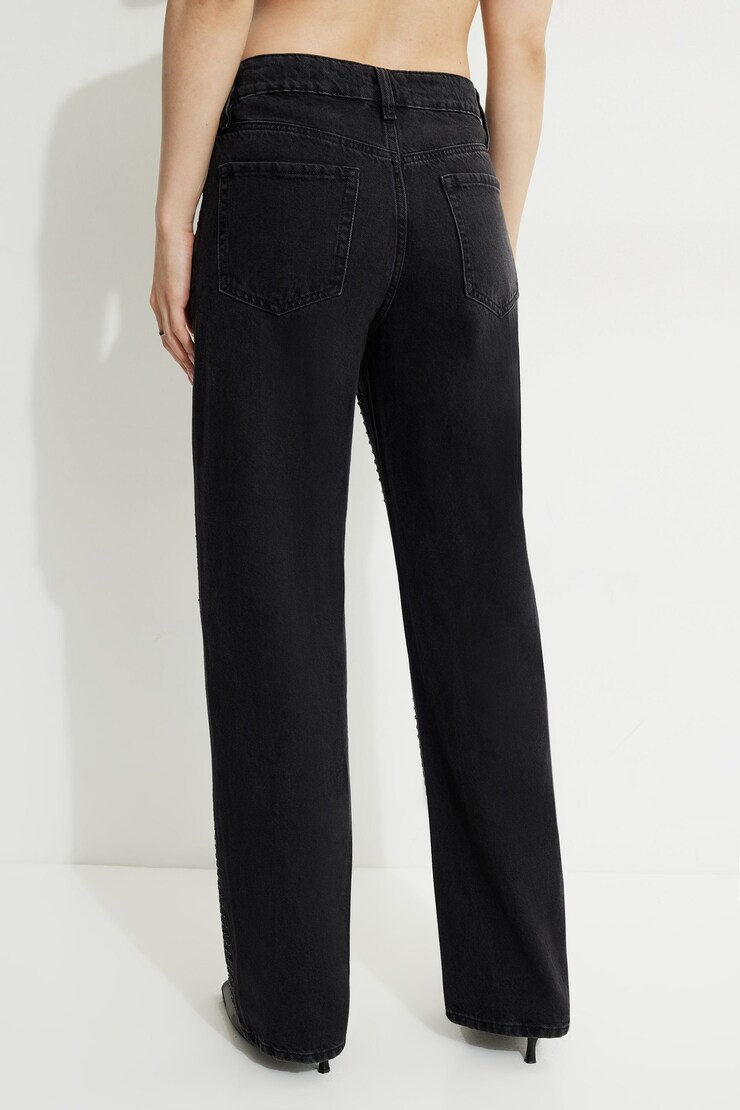 Mika Rhinestone Relaxed Straight Jeans Black | Dynamite