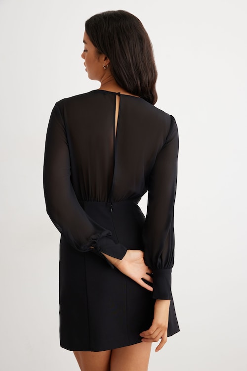 Long Sleeve V-Neck Dress Black | Dynamite Long Sleeve V-Neck Dress Black | Dynamite