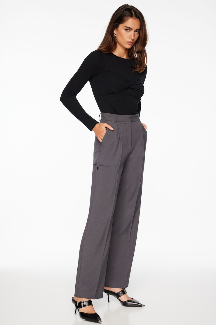 Eversleek | Straight Leg Pants Lead Gray Melange large