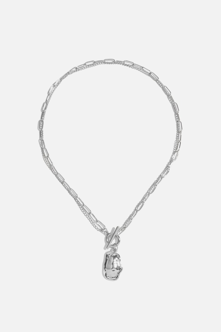 Toggle & Pebble Chain Link Necklace Silver large