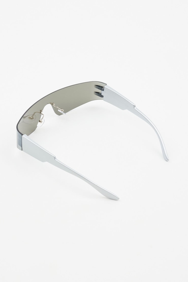 Rimless Futuristic Sunglasses, Light Silver/Smoke Grey, large