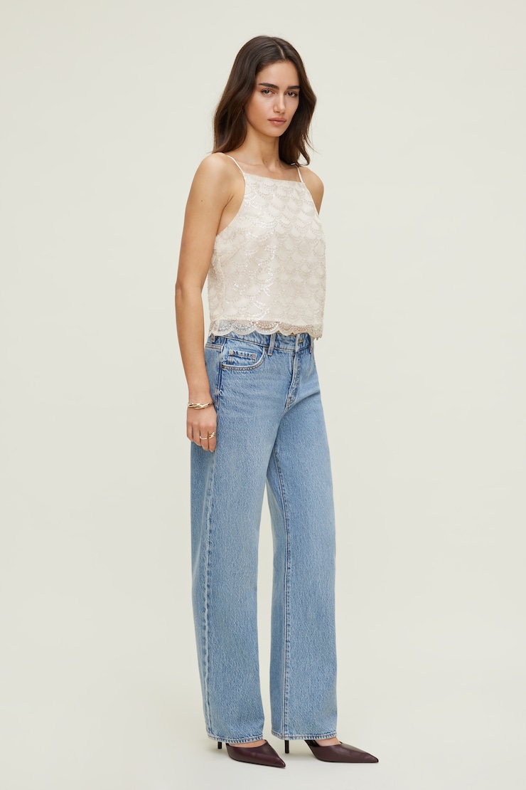 Scalloped Sequin Cami Top