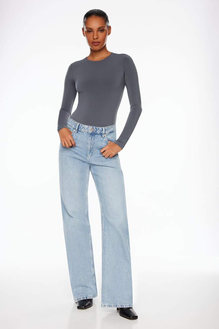 Kyla Sculpt Long Sleeve Crew Neck Bodysuit Turbulence Grey large