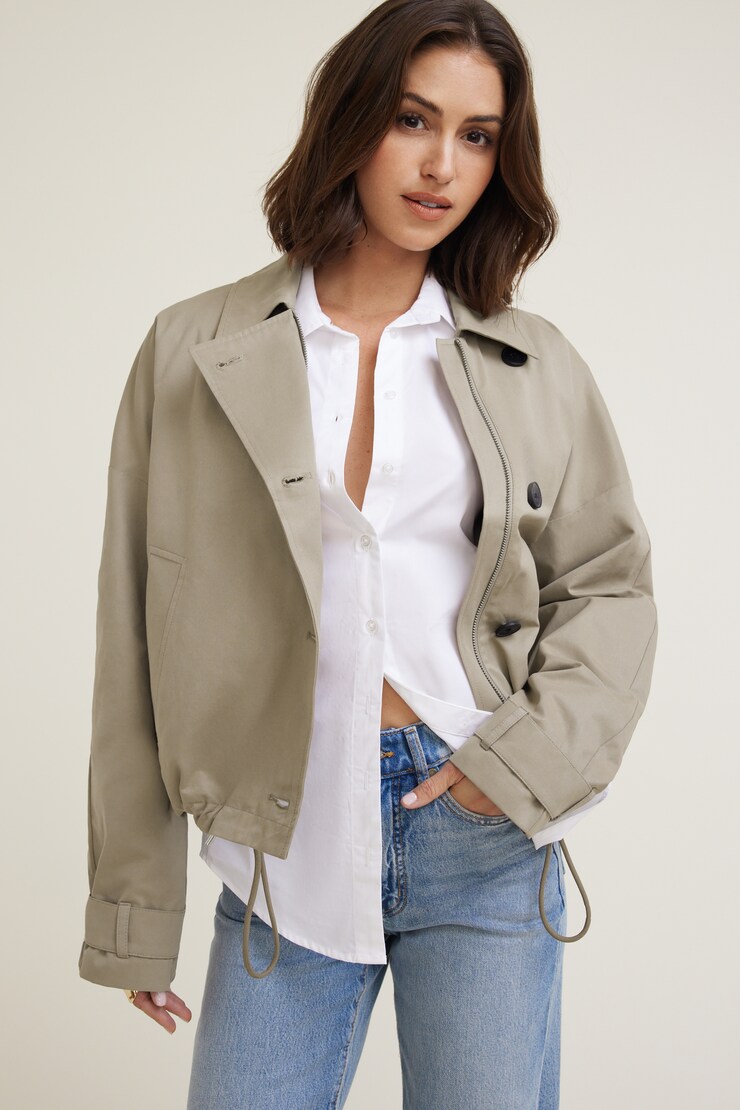 Asymmetric Short Trench Coat Desert Taupe large