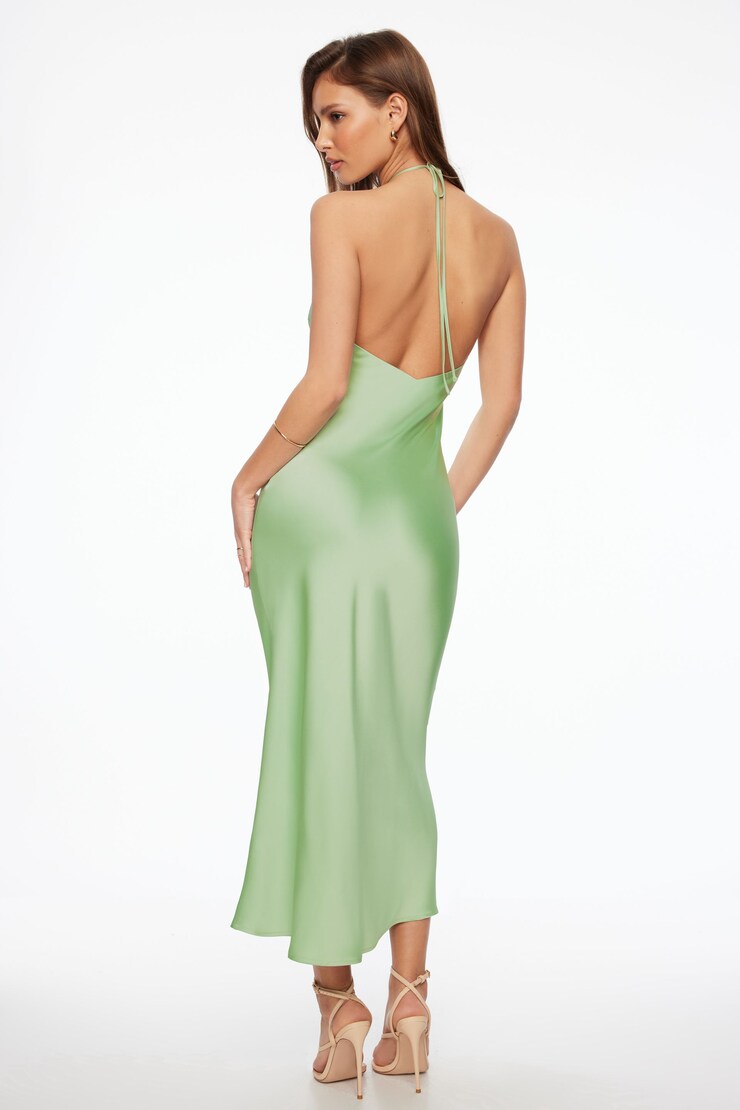 Halter Satin Maxi Dress Bok Choy Green large