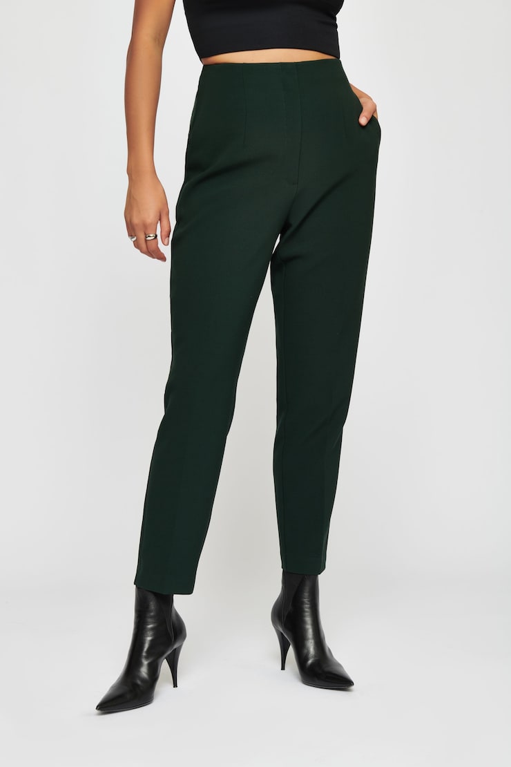 Pantalon Kendall à jambe droite et taille haute Vert scarab large