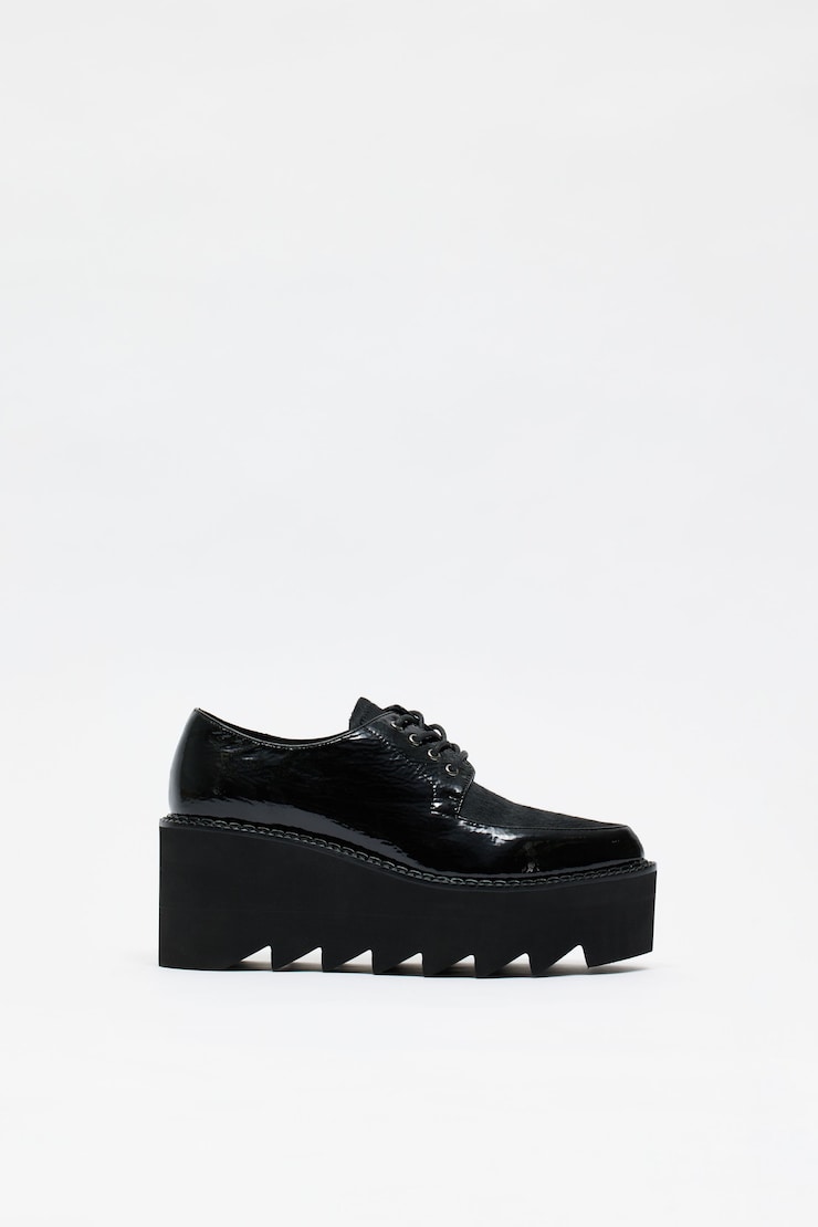 Souliers Boysdntcry - JEFFREY CAMPBELL, Noir verni gaufré et poils noirs, large