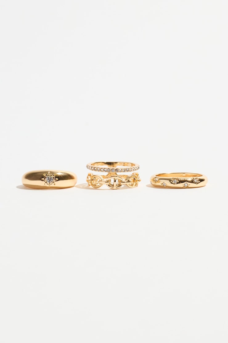 4-Pack Chain Link & Star Rings Clear/Gold large