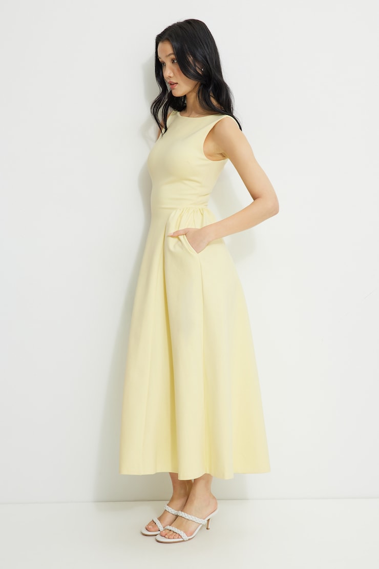 Iris Flared Ponte Maxi Dress Double Cream Yellow large