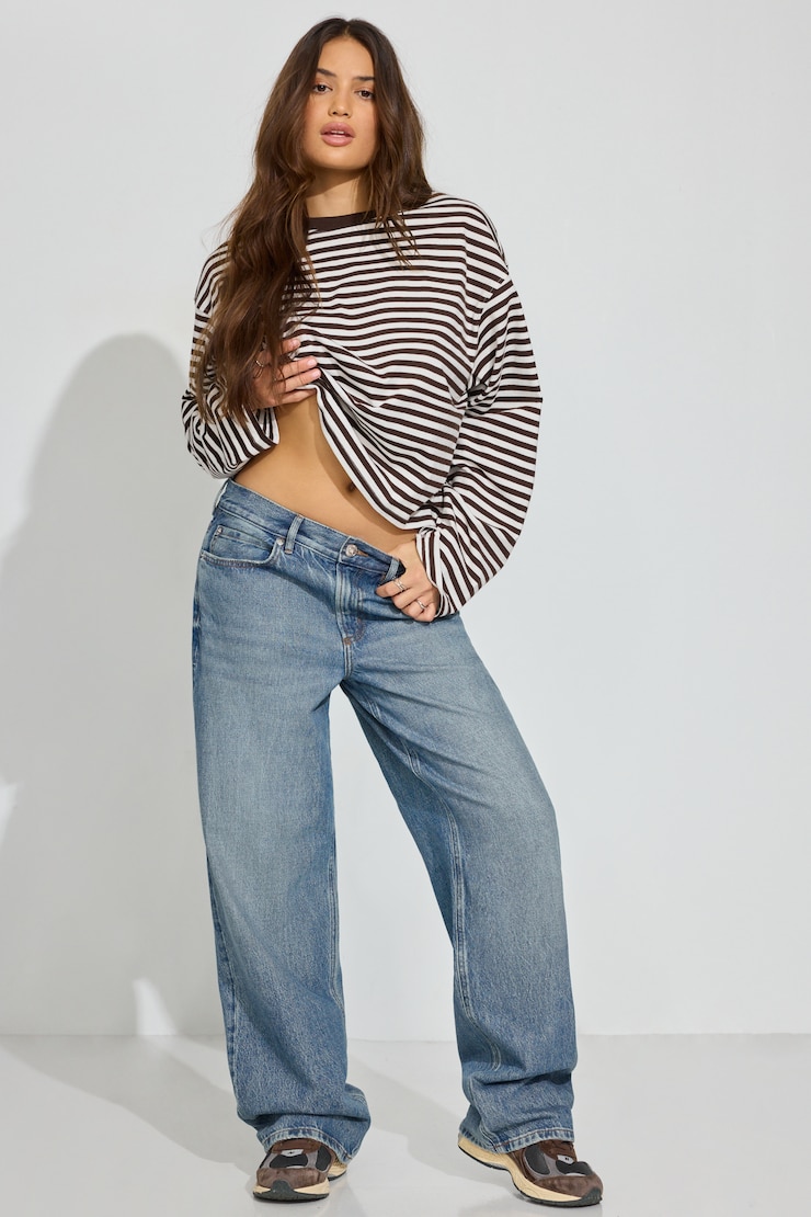 Fluid Long Sleeve Crewneck, Armadillo Brown/Snow White Stripes, large