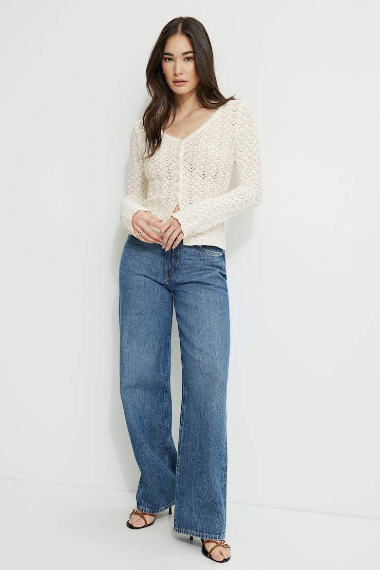 Crocheted V Neck Cardigan Sea Salt Off White large