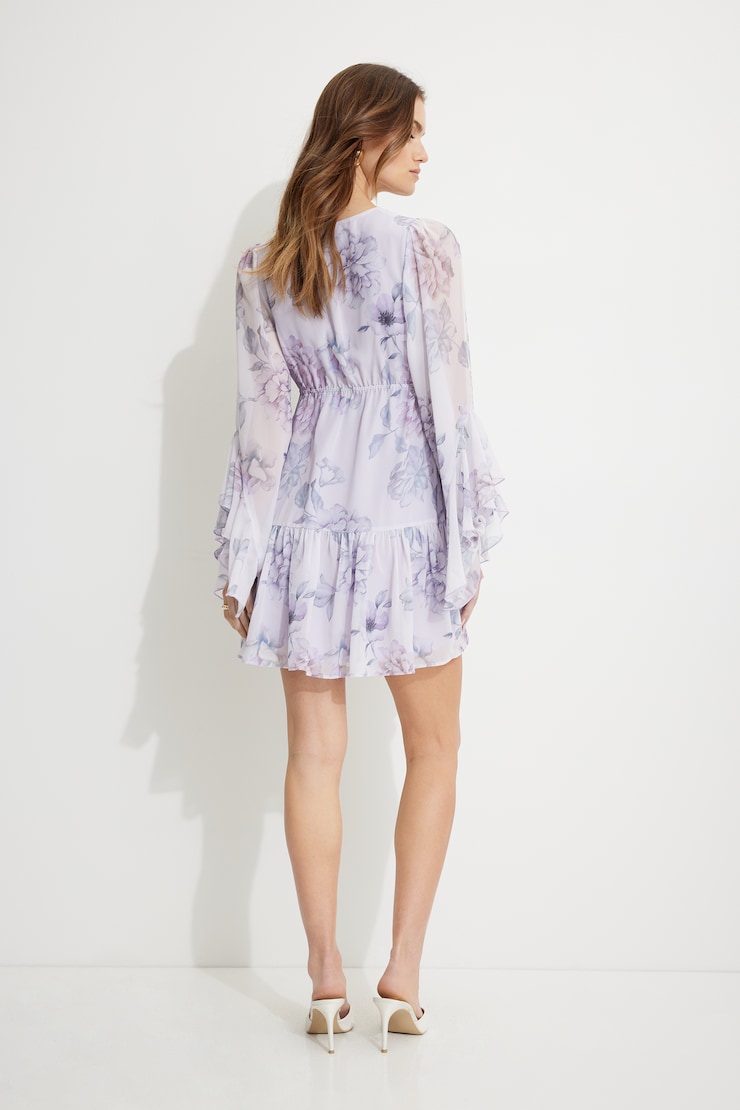 Ruffled Mini Dress Pastel Purple Flowers large