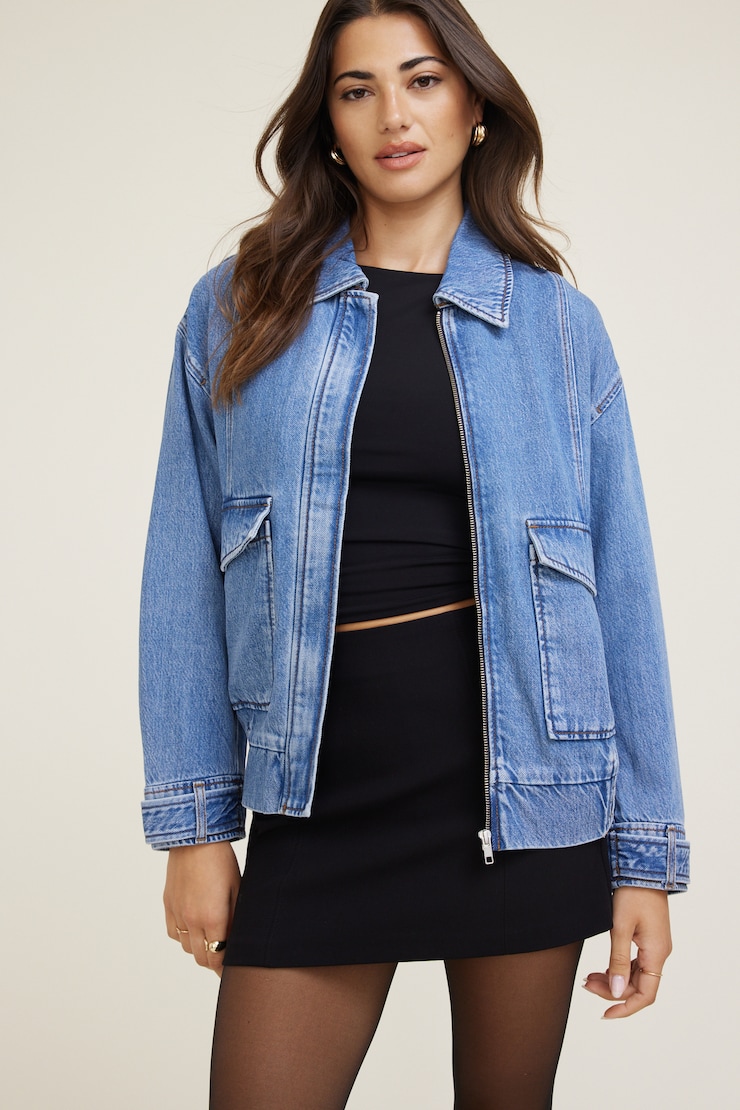 Tencel™ Denim Aviator Jacket Medium Indigo / Oxford Blue large