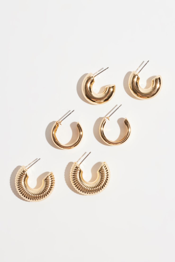 3-Pack Chunky Texture Hoops Gold large